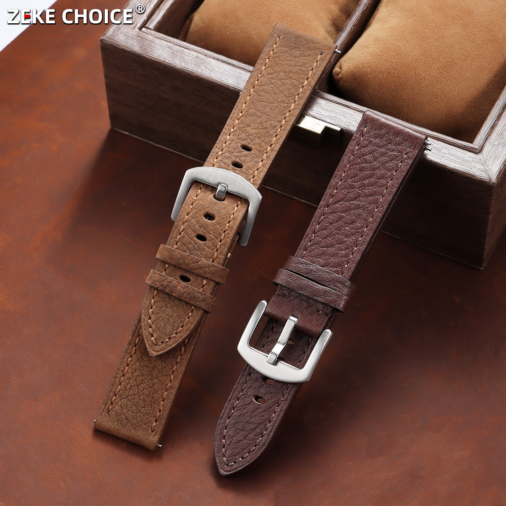 Omega Watches Smartwatch - 20 ミリメートル 22 ミリメートルヴィンテージライチグレイン本革時計バンド男性ユニバーサル牛革ストラップオメガ用セイコースマートウォッチリストバンド