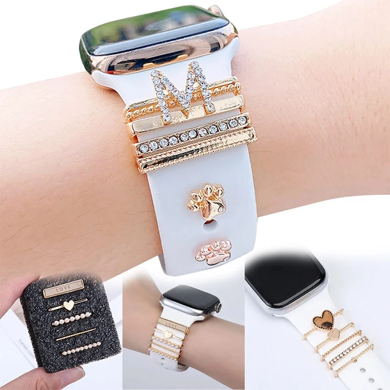 Smartwatch Ring Watches - 装飾的なシリコンブレスレット,あなたのアップルウォッチのための金属チャーム,装飾されたリング,ダイヤモンドの装飾,モデル05