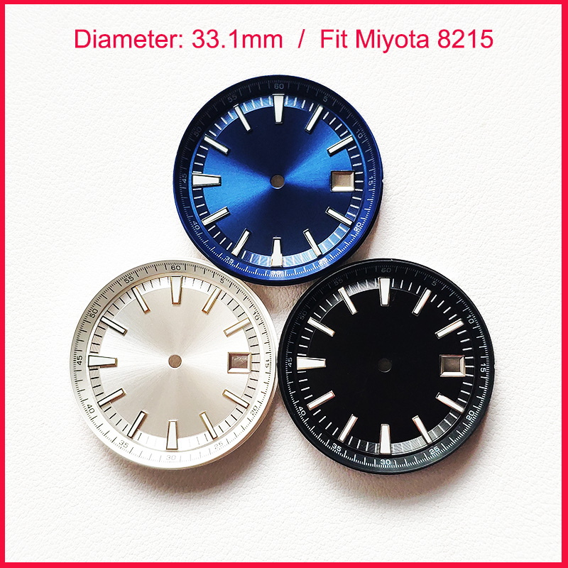 Luminous Dial Face - 33.1 ミリメートル滅菌ダイヤル御代田 8215 ムーブメントグリーン発光カレンダーブルーブラック銀色の時計ダイヤル時計の文字盤アクセサリー