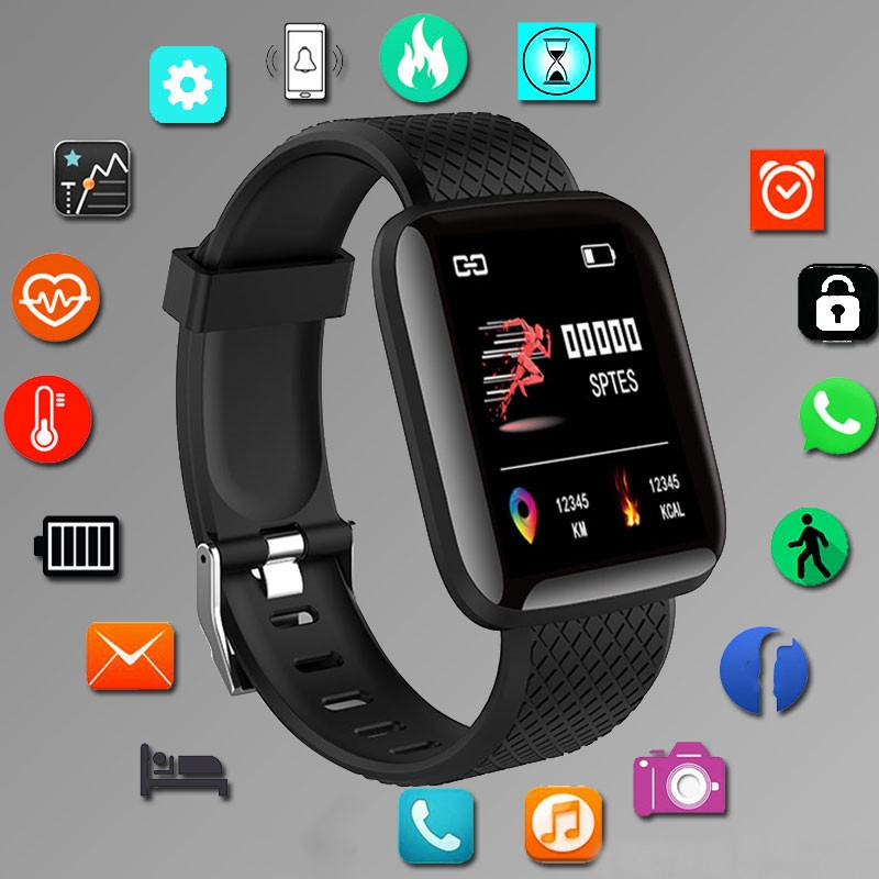 Smartwatch Square Watches For Men - スポーツスマートウォッチフィットネスブレスレット音楽制御女性男性スマート腕時計 Android Bluetooth デジタル時計目覚まし時計天気