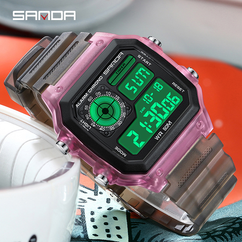Chronograph Sport Watch - ファッションサンダトップブランドLEDデジタルスポーツクロノグラフ日付表示レディースTPUバンド曜日表示50m防水女性用電子ギフト腕時計
