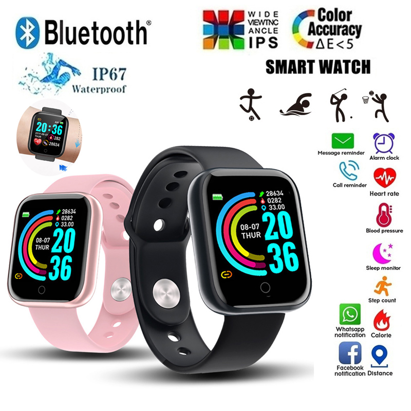 Smartwatch Square Watches For Men - 多機能スマートウォッチ男性女性 Bluetooth 接続電話音楽フィットネススポーツブレスレット睡眠モニター Y68 スマートウォッチ