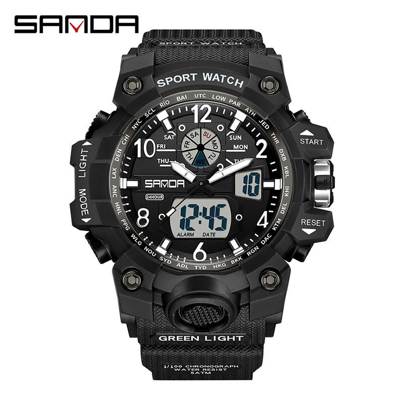 Chronograph Sport Watch - 女性のための電気LED多機能時計、砂ブランド、軍隊のスポーツ、トレンド、韓国、創造的な個性、学生の贈り物、ファッション