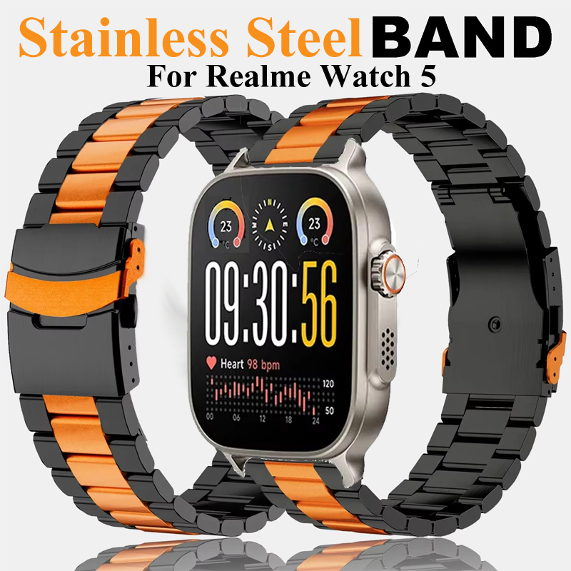 Watch S Realme - 22mm ステンレススチール製ストラップ Realme Watch 5用 メタル高級腕時計バンド