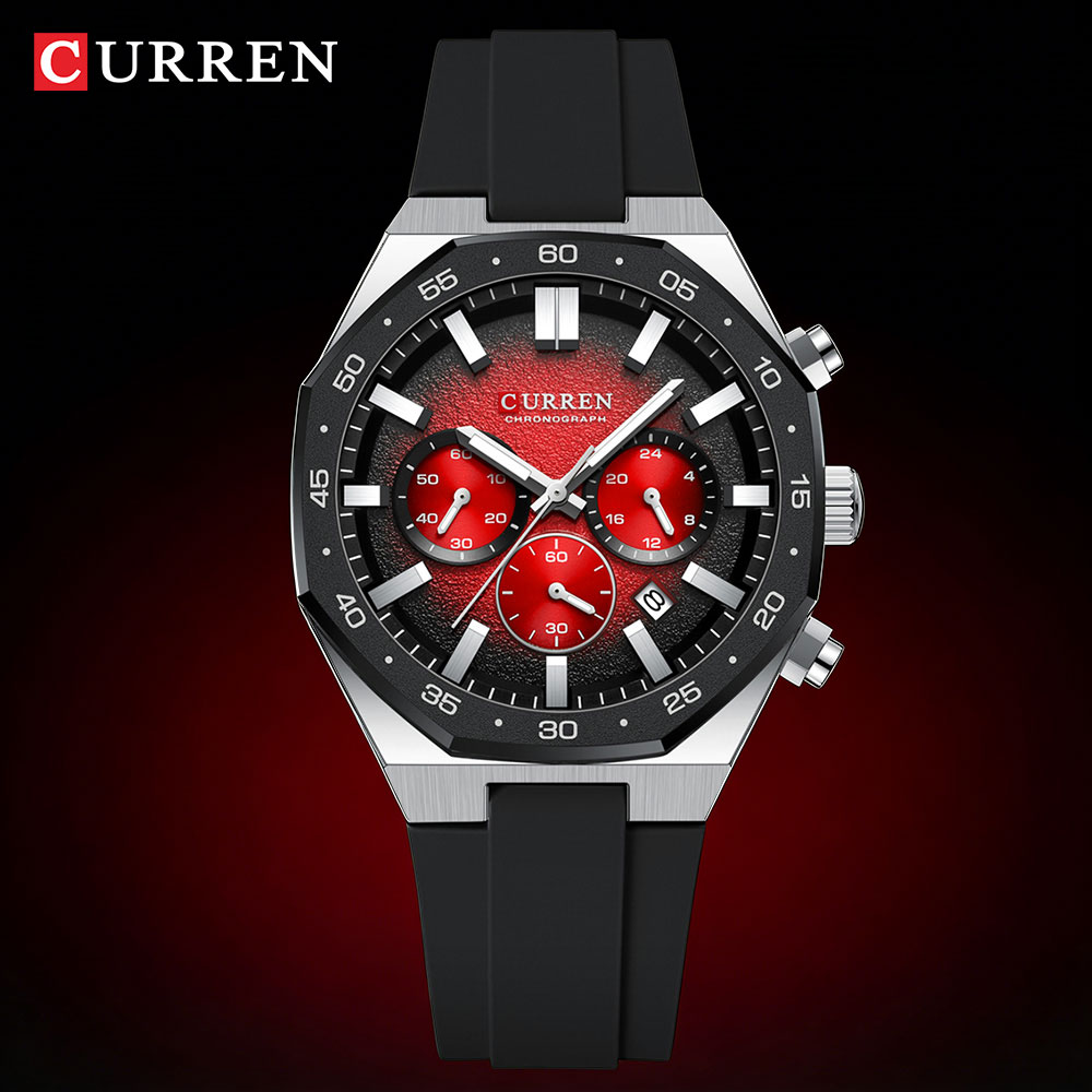 Chronograph Sport Watch - CURREN ファッションカジュアルメンズスポーツウォッチクロノグラフシリコンベルト自動日付ダイヤルクォーツ腕時計男性リロイレロジオ Masculino