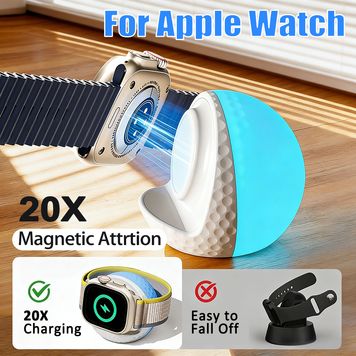 Watch Charging Dock - ポータブルRGB照明付きワイヤレス充電スタンド Apple Watchシリーズ11 10 9 8