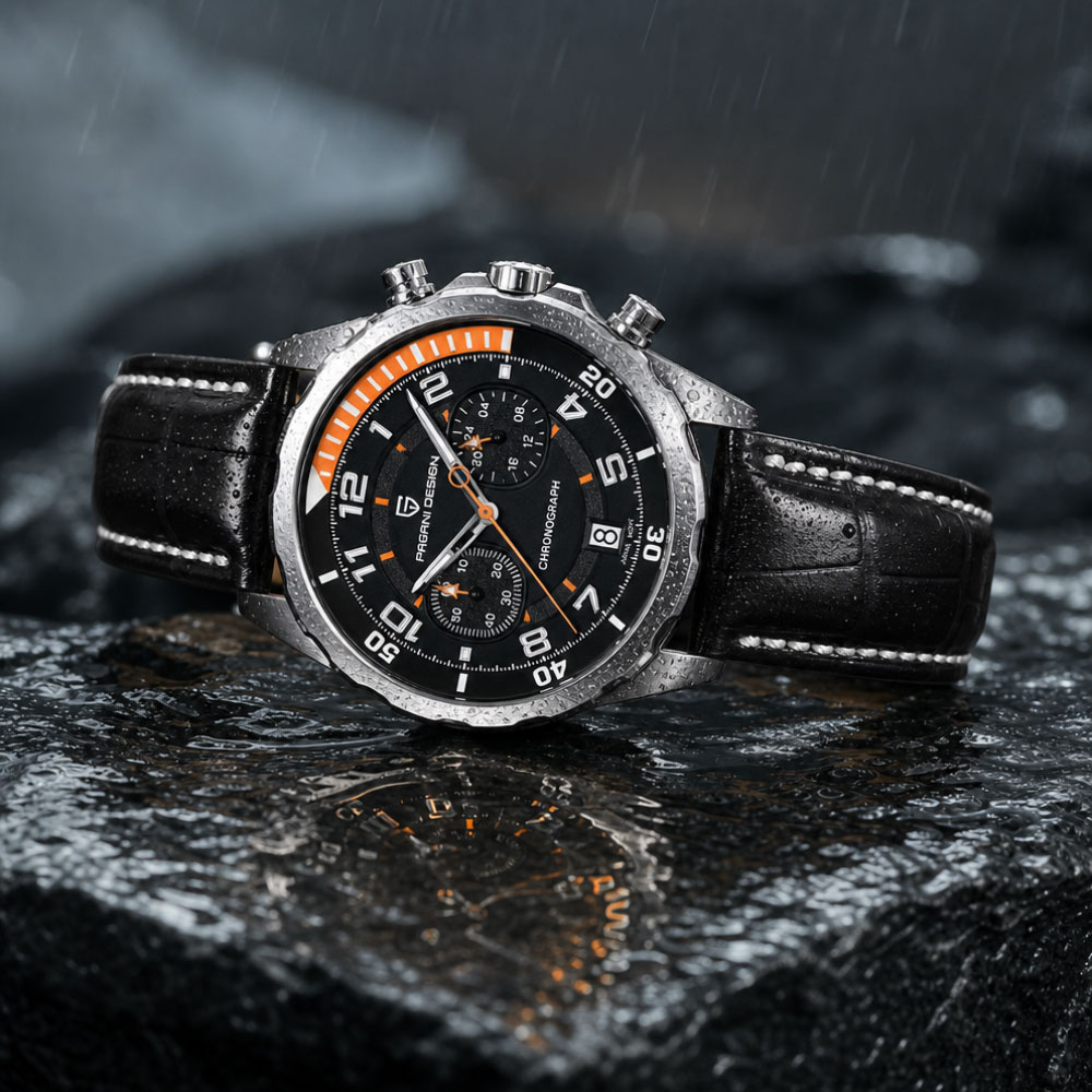 Chronograph Sport Watch - パガーニデザインクラシックレザーメンズウォッチ日本 VK64 ムーブメントクォーツ腕時計トップブランドスポーツ防水時計男性用ギフト
