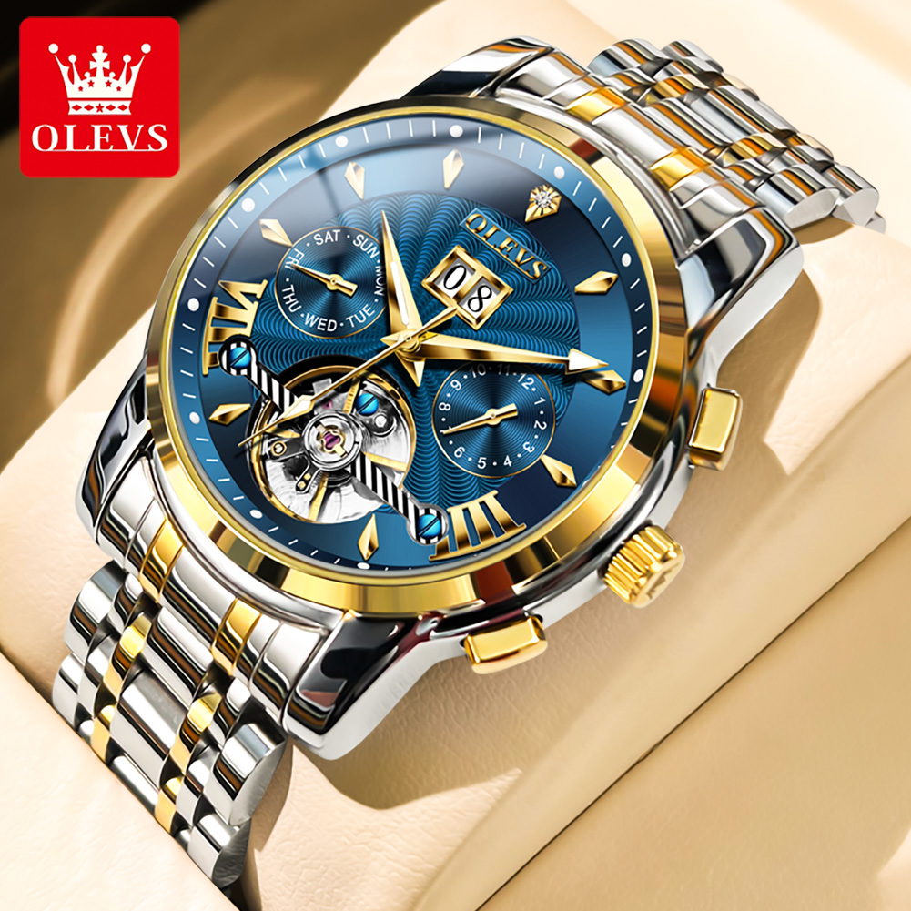 Anti-Magnetic Watch - OLEVS メンズ腕時計高級ファッションファインスチールストラップカレンダー中空自動巻きムーブメントオリジナル自動機械式時計