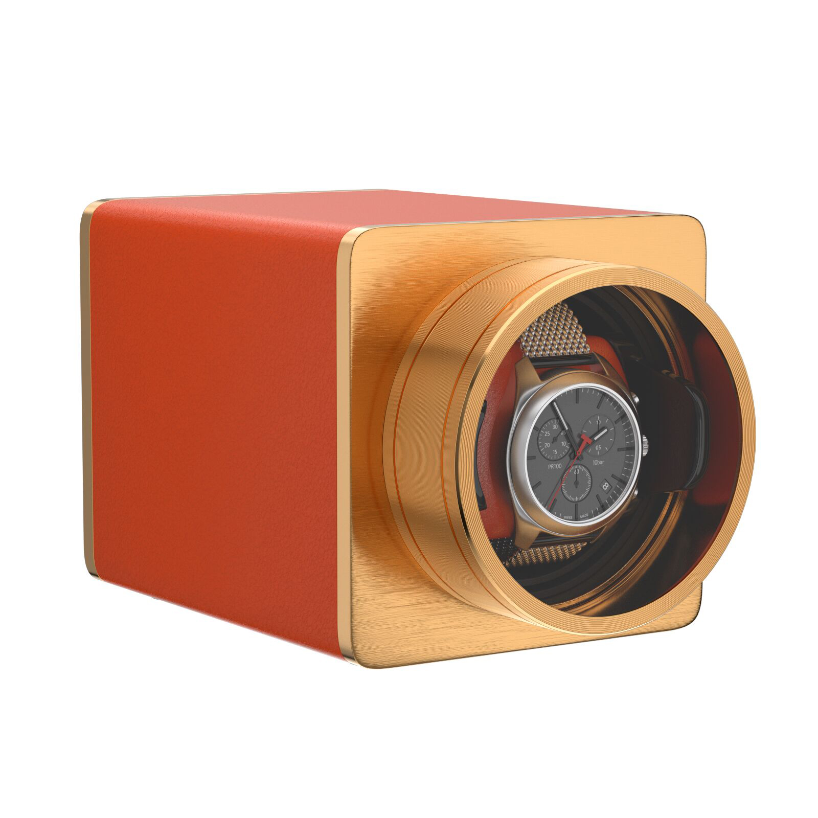 Watch Winder Single - シングルウォッチワインダー 自動巻き時計用 ヴィーガンレザー 旅行者向け 静かなマブチモーター搭載 ギフトボックス付き