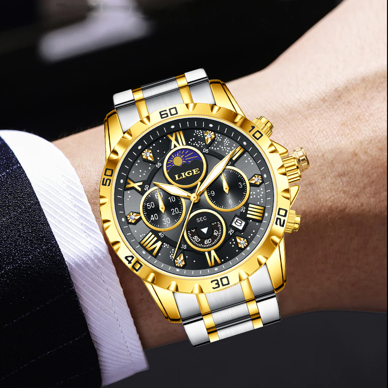 LIGE トップブランドの高級クォーツマンウォッチカジュアル - Chronograph Sport Watch のレビューと価格