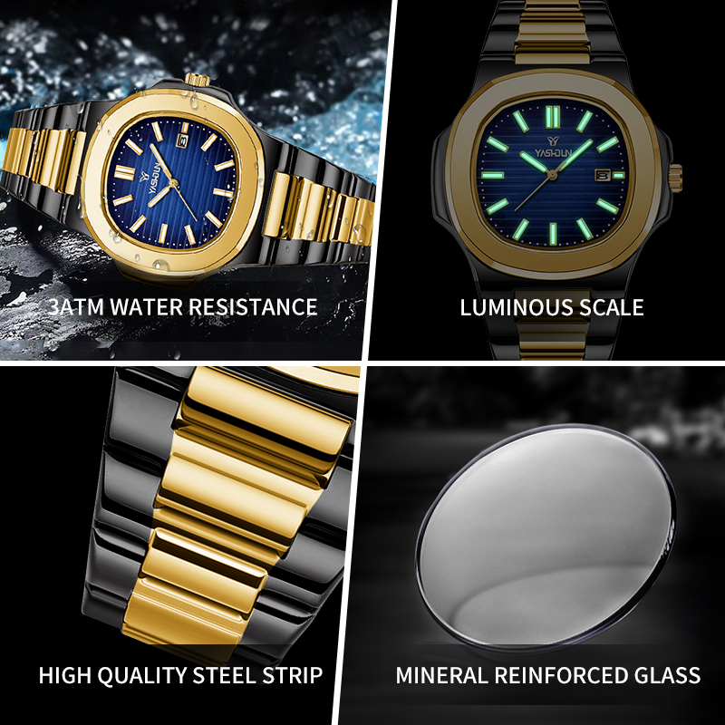 ファッションスクエアクォーツメンズ腕時計防水夜光日付表示ステ - Smartwatch Square Watches For Men のレビューと価格