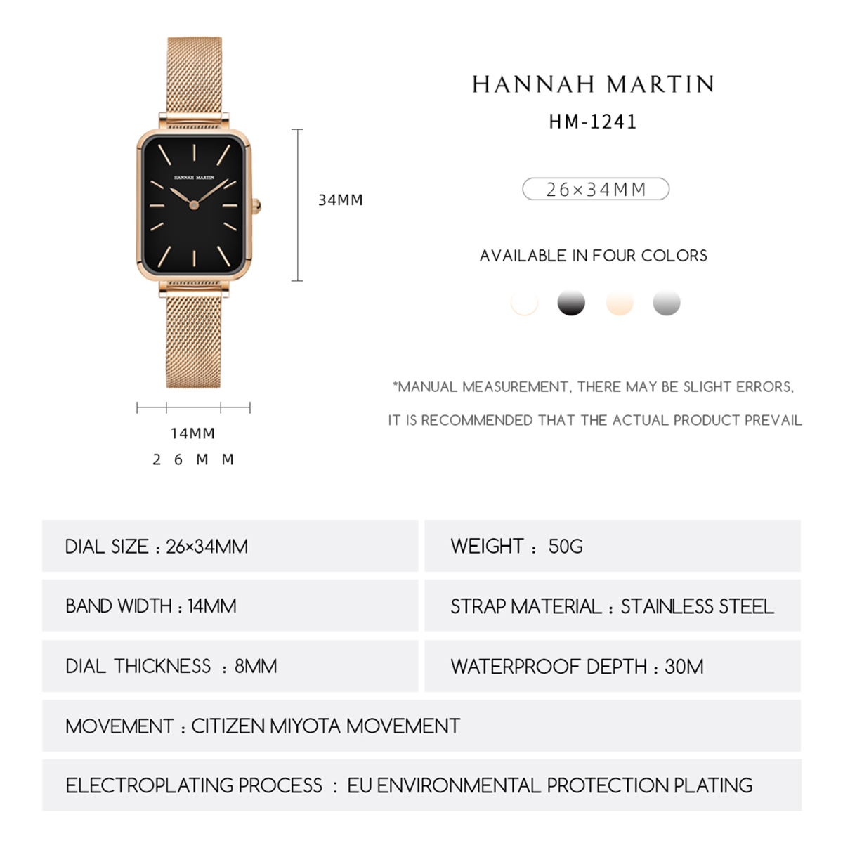 長方形超薄型北欧シンプルなスタイル日本クォーツムーブメントフ - Anti-Magnetic Watch のレビューと価格