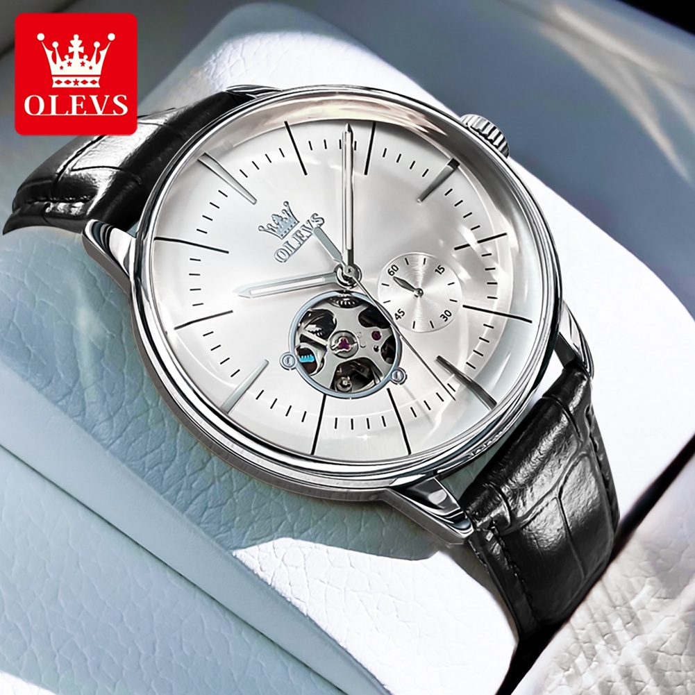 OLEVS 6708 ファッションメンズ腕時計レザーストラッ - Anti-Magnetic Watch のレビューと価格
