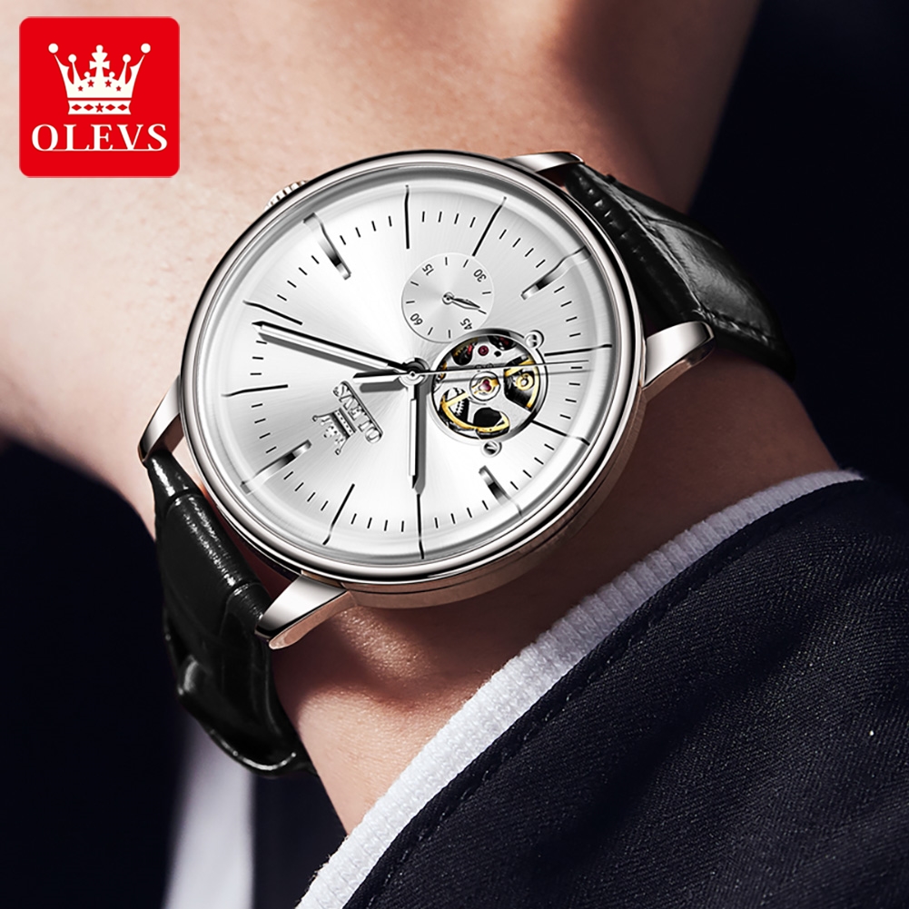 OLEVS 6708 ファッションメンズ腕時計レザーストラッ - Anti-Magnetic Watch のレビューと価格