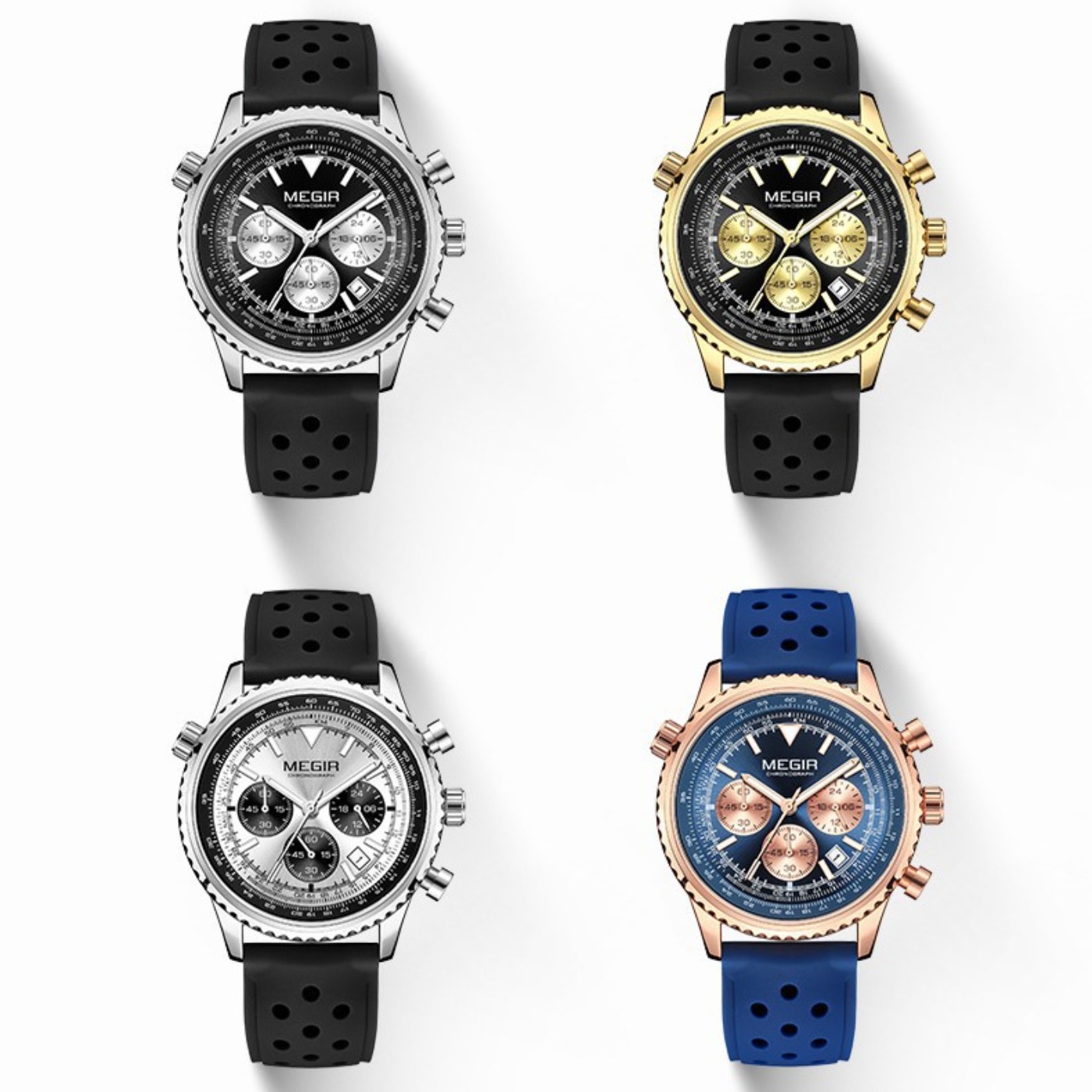 MEGIR シルバーブラッククォーツ時計メンズミリタリースポ - Chronograph Sport Watch のレビューと価格