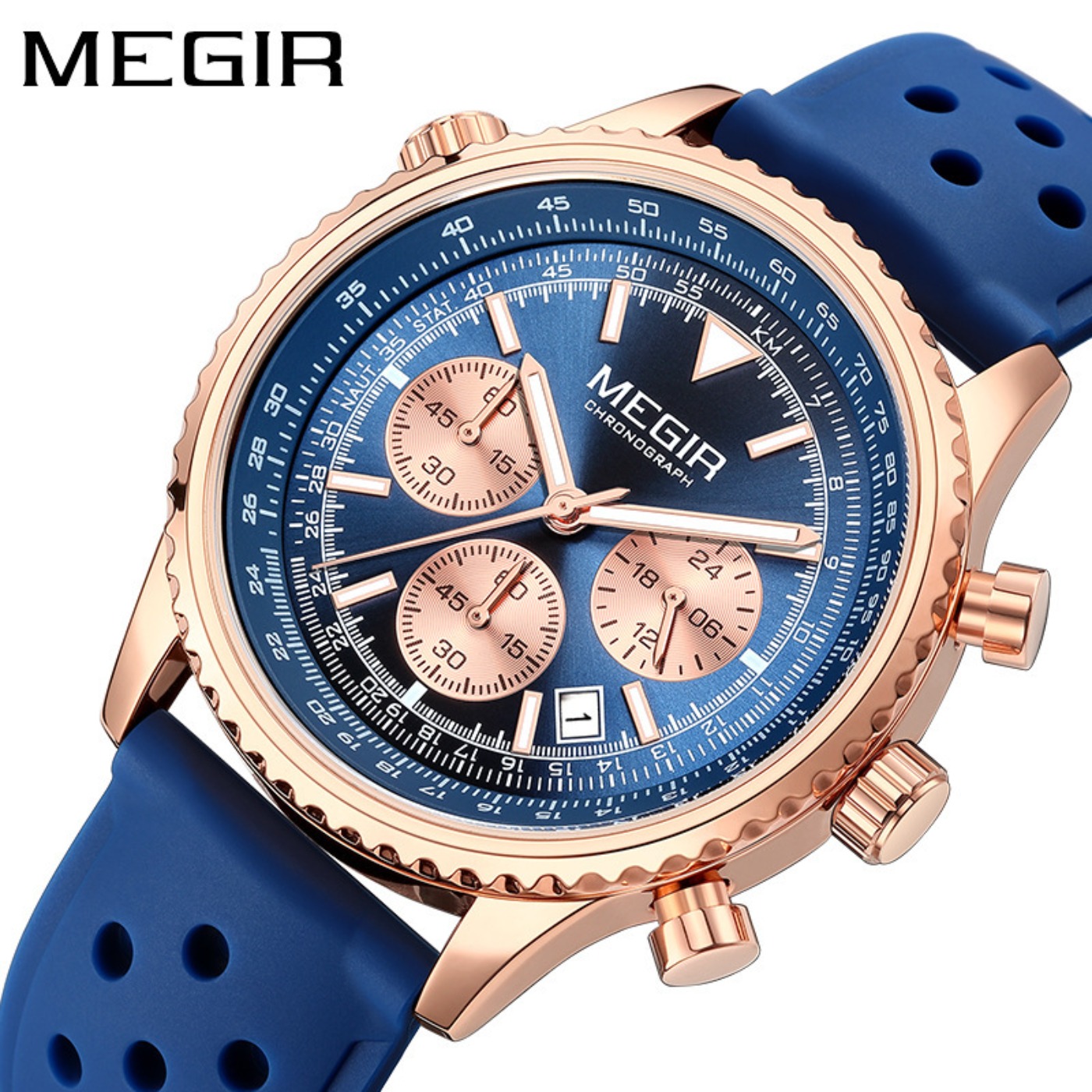 MEGIR シルバーブラッククォーツ時計メンズミリタリースポ - Chronograph Sport Watch のレビューと価格