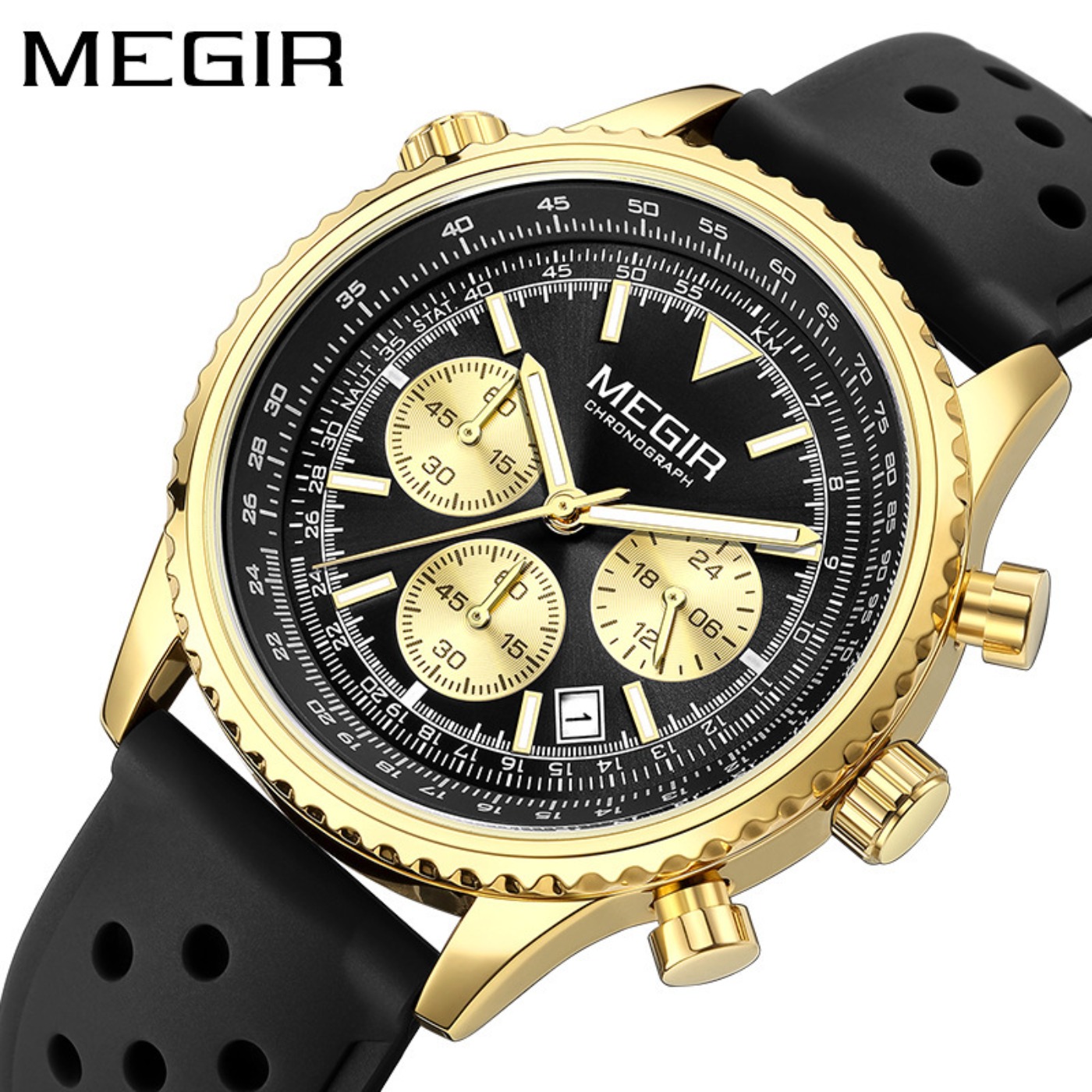 MEGIR シルバーブラッククォーツ時計メンズミリタリースポ - Chronograph Sport Watch のレビューと価格