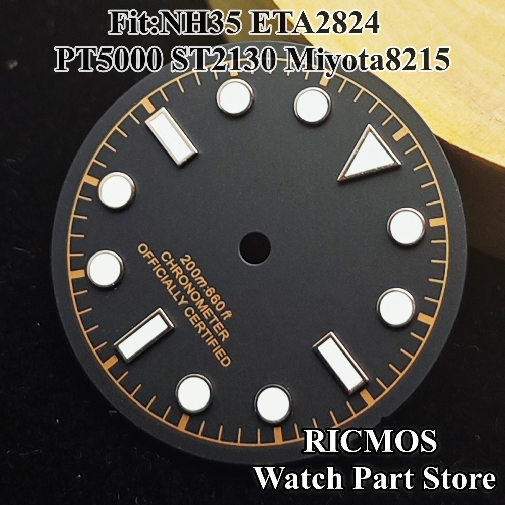 28.5mm NH35 ブラックウォッチダイヤル、グリーン夜 - Luminous Dial Face のレビューと価格