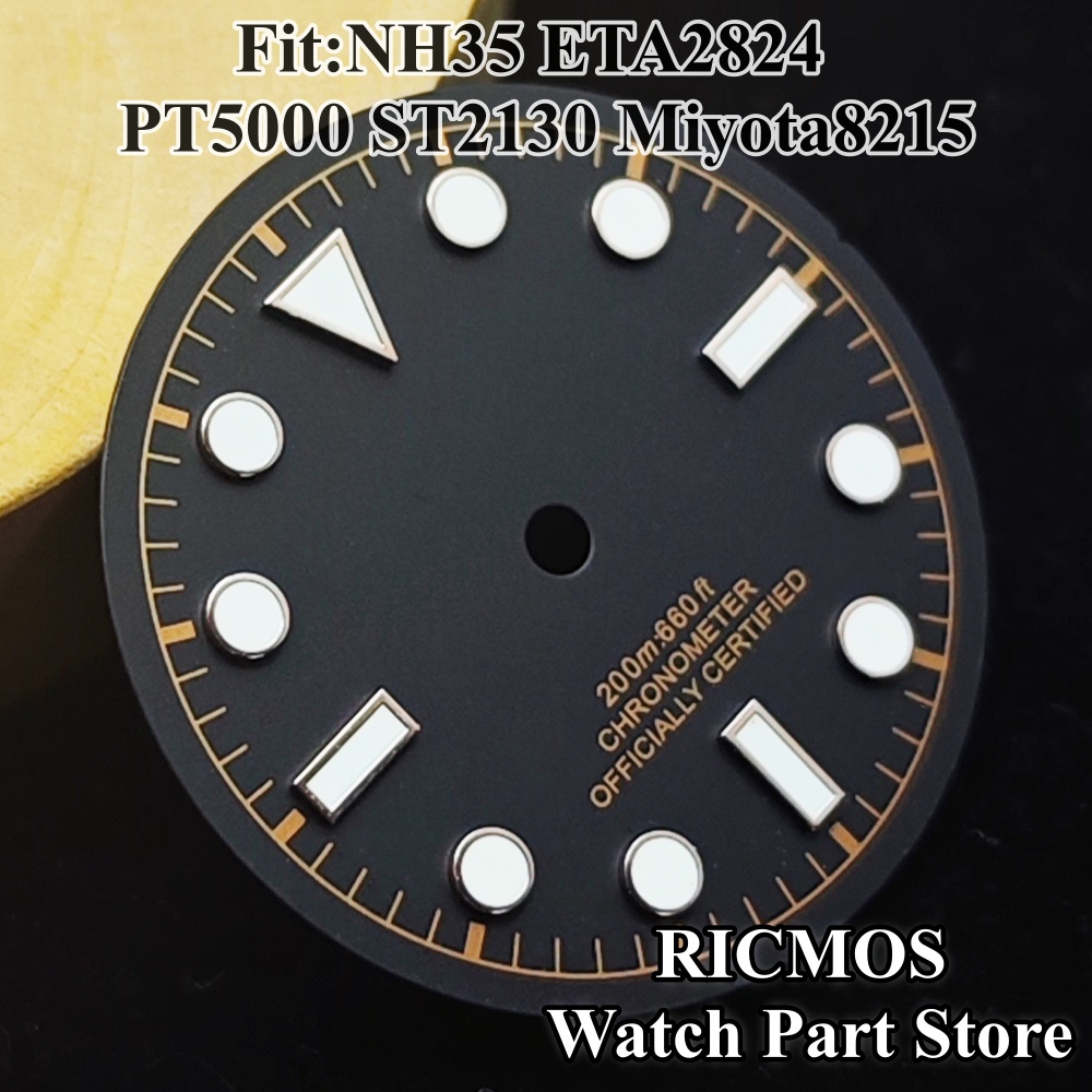 28.5mm NH35 ブラックウォッチダイヤル、グリーン夜 - Luminous Dial Face のレビューと価格