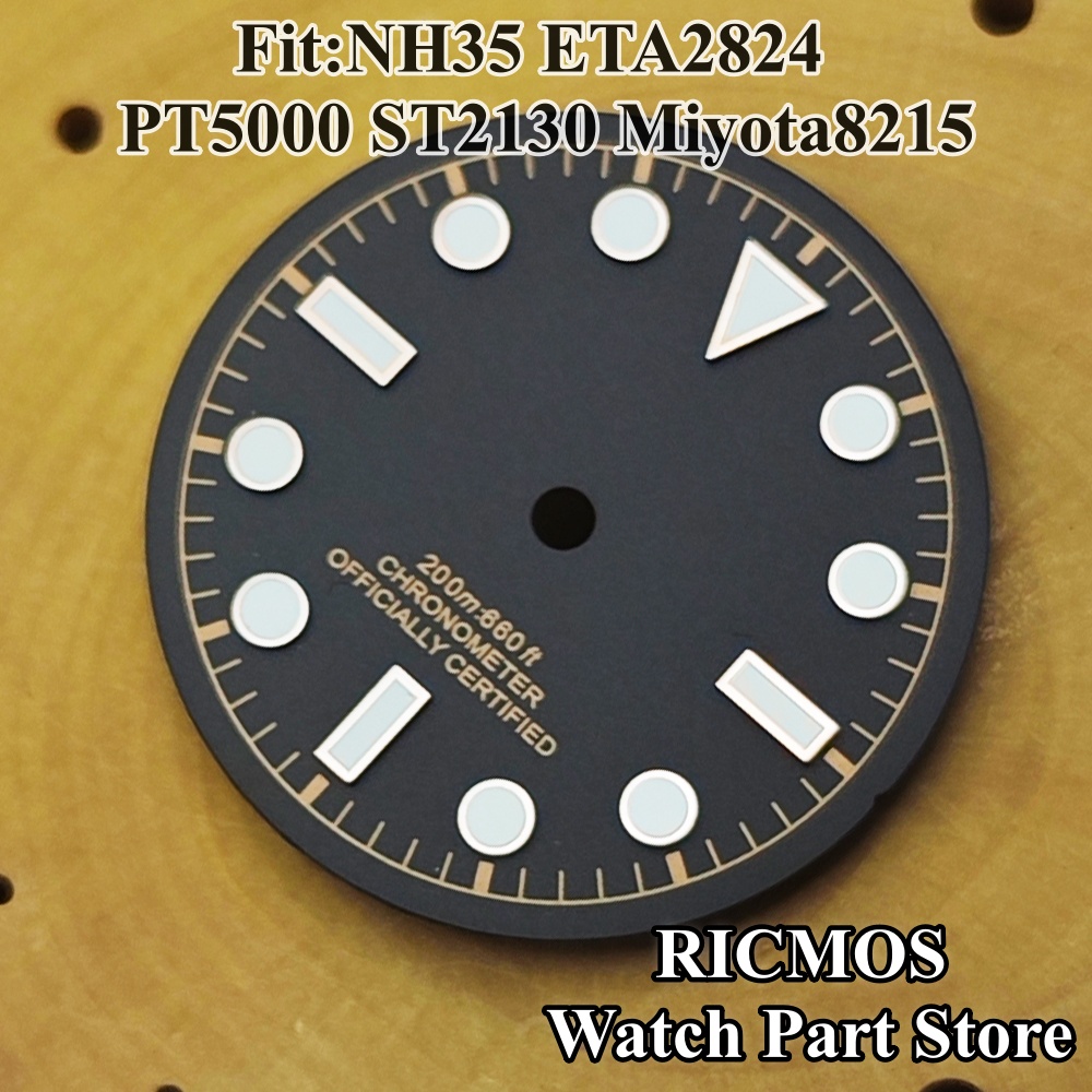 28.5mm NH35 ブラックウォッチダイヤル、グリーン夜 - Luminous Dial Face のレビューと価格
