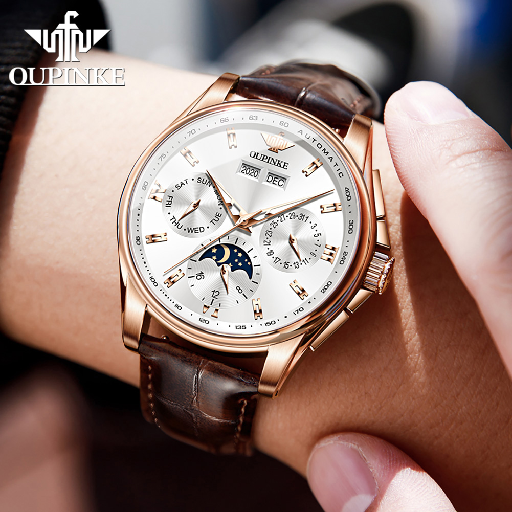 OUPINKE メンズ腕時計カジュアルトレンドレザーストラッ - Anti-Magnetic Watch のレビューと価格