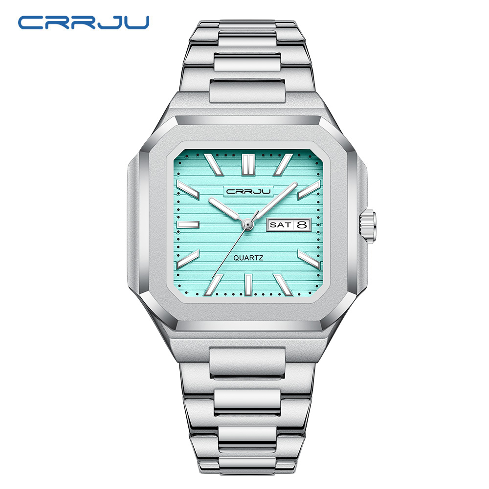 CRRJU メンズカジュアルステンレススチール腕時計、曜日と - Smartwatch Square Watches For Men のレビューと価格