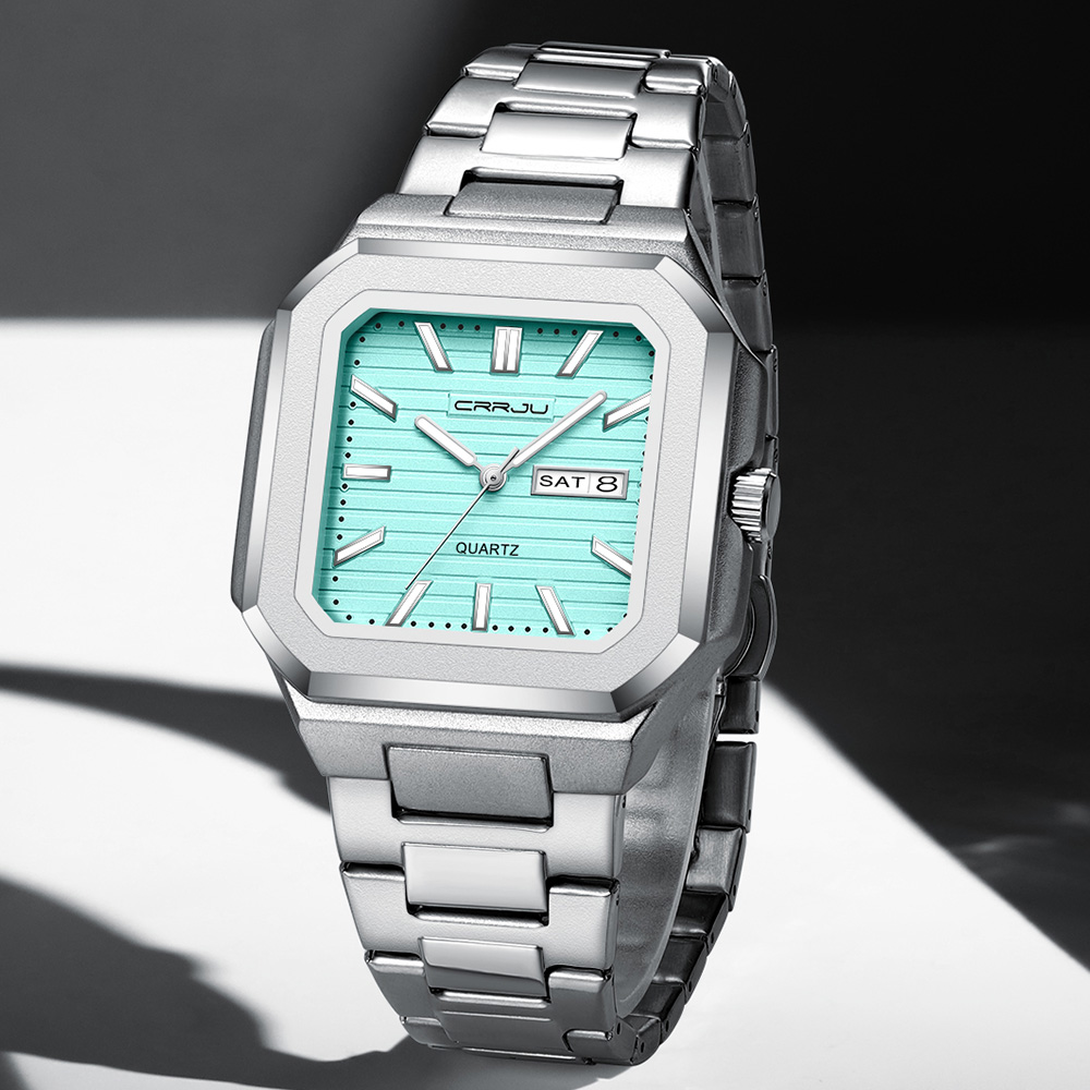 CRRJU メンズカジュアルステンレススチール腕時計、曜日と - Smartwatch Square Watches For Men のレビューと価格