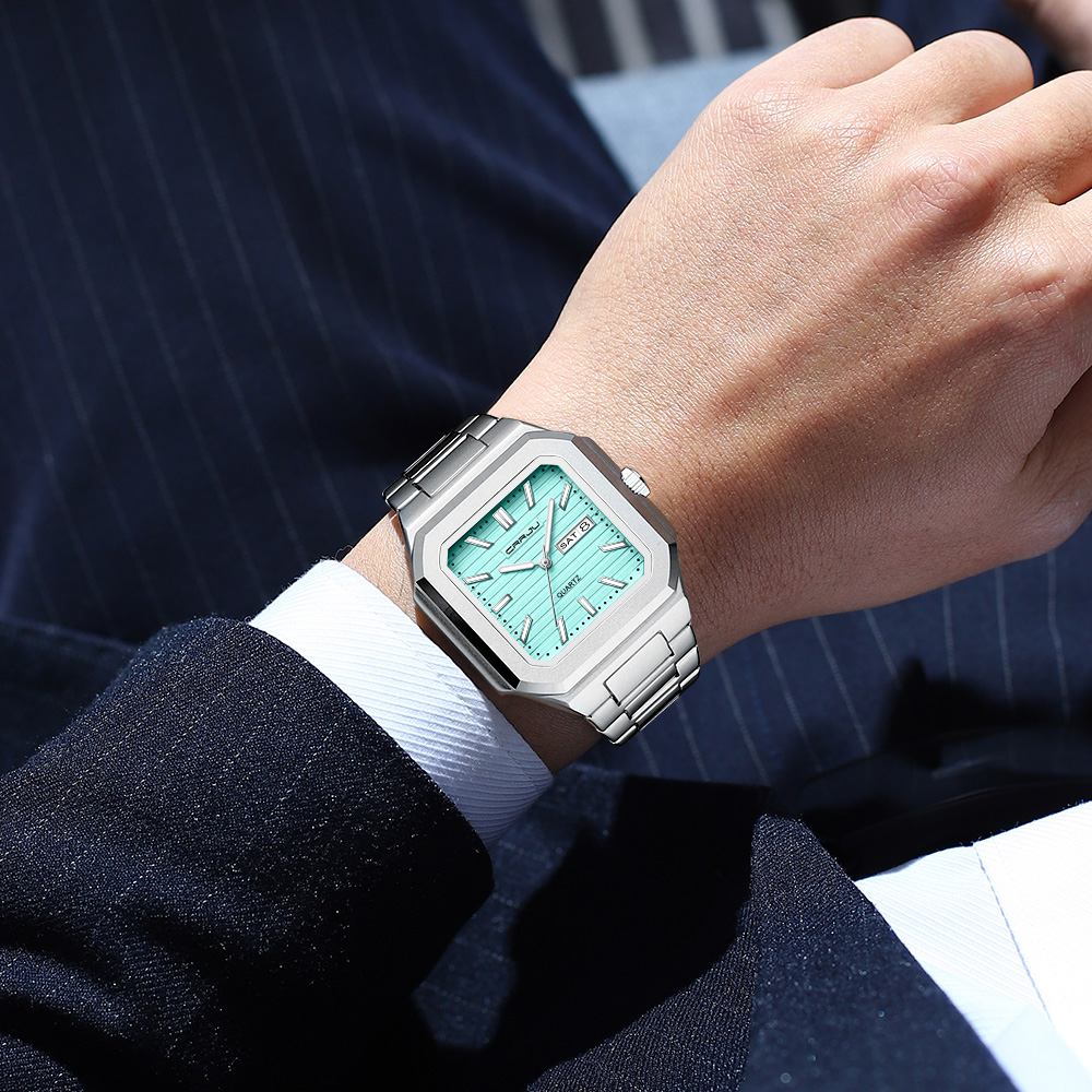 CRRJU メンズカジュアルステンレススチール腕時計、曜日と - Smartwatch Square Watches For Men のレビューと価格